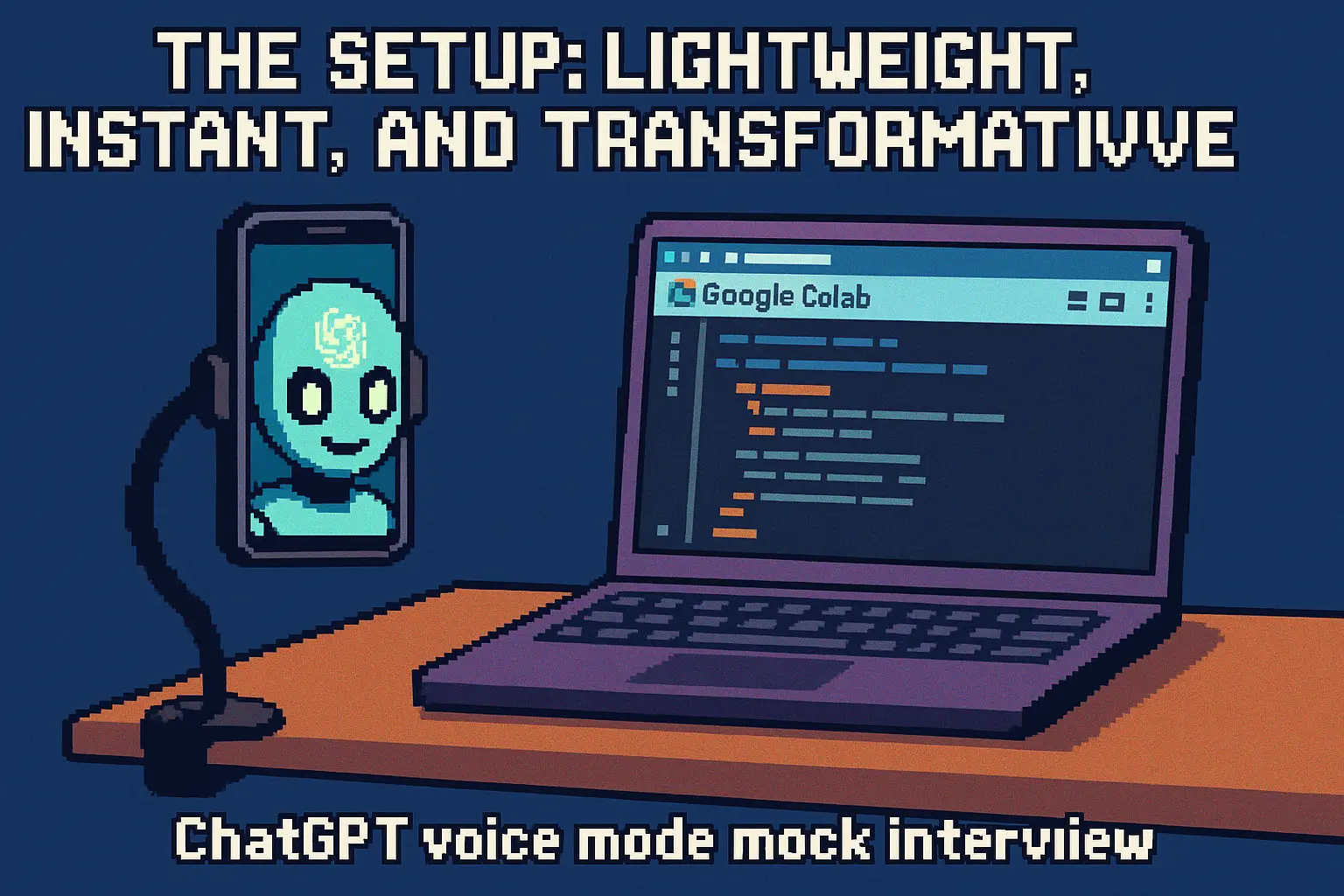 Smartphone with ChatGPT app open positioned to view a computer screen showing a Jupyter notebook for live coding practice