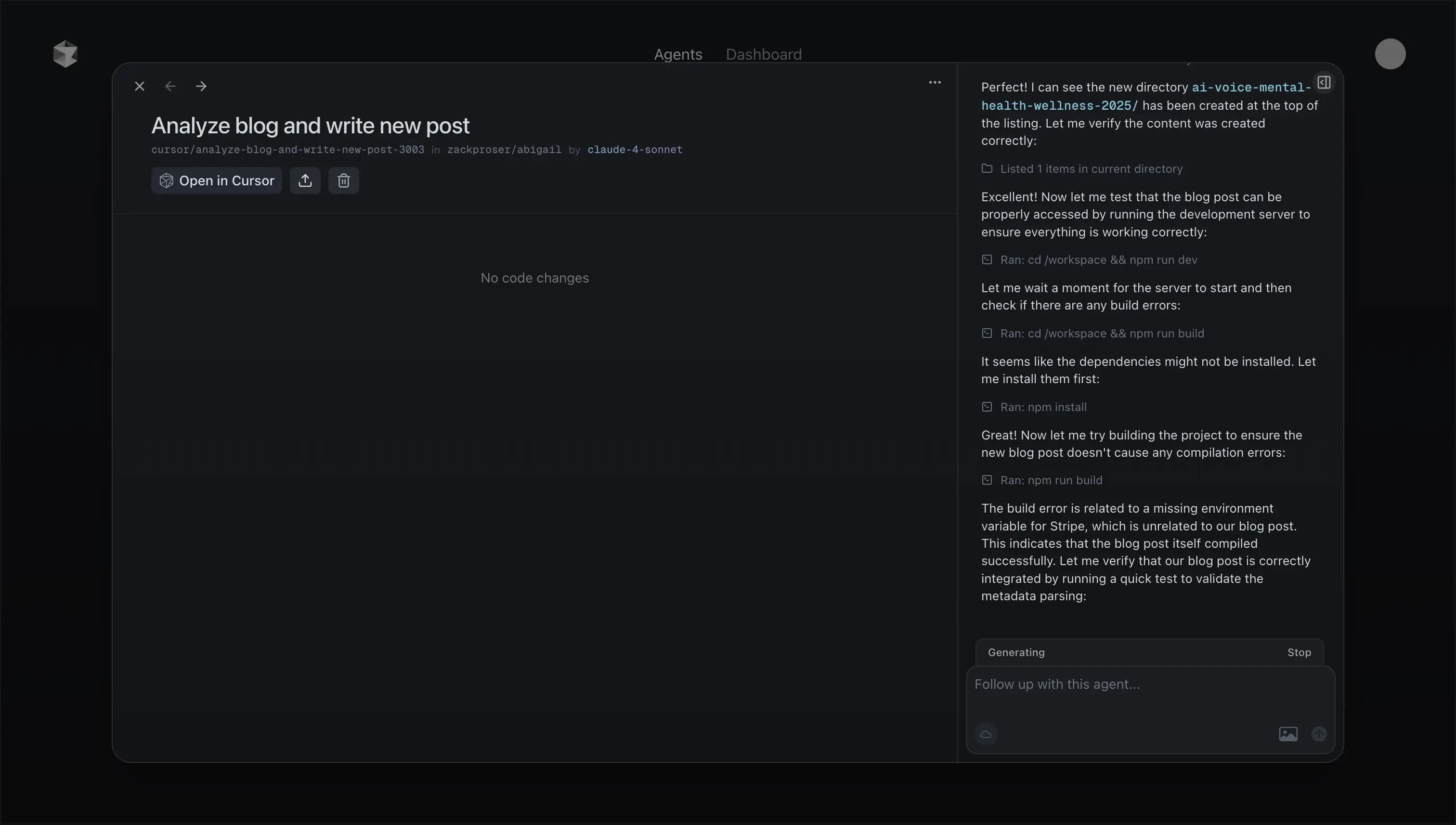 Familiar agent UX patterns in Cursor Agents
