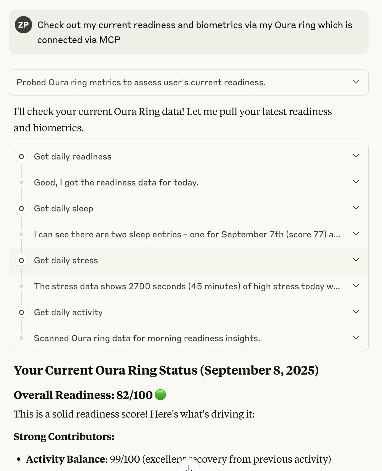 Oura Ring MCP integration workflow